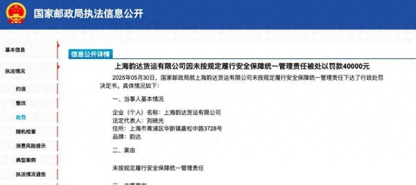 配资家 货运管理失责，韵达股份子公司及58家加盟企业被罚！公司一季度增收不增利，毛利率下滑